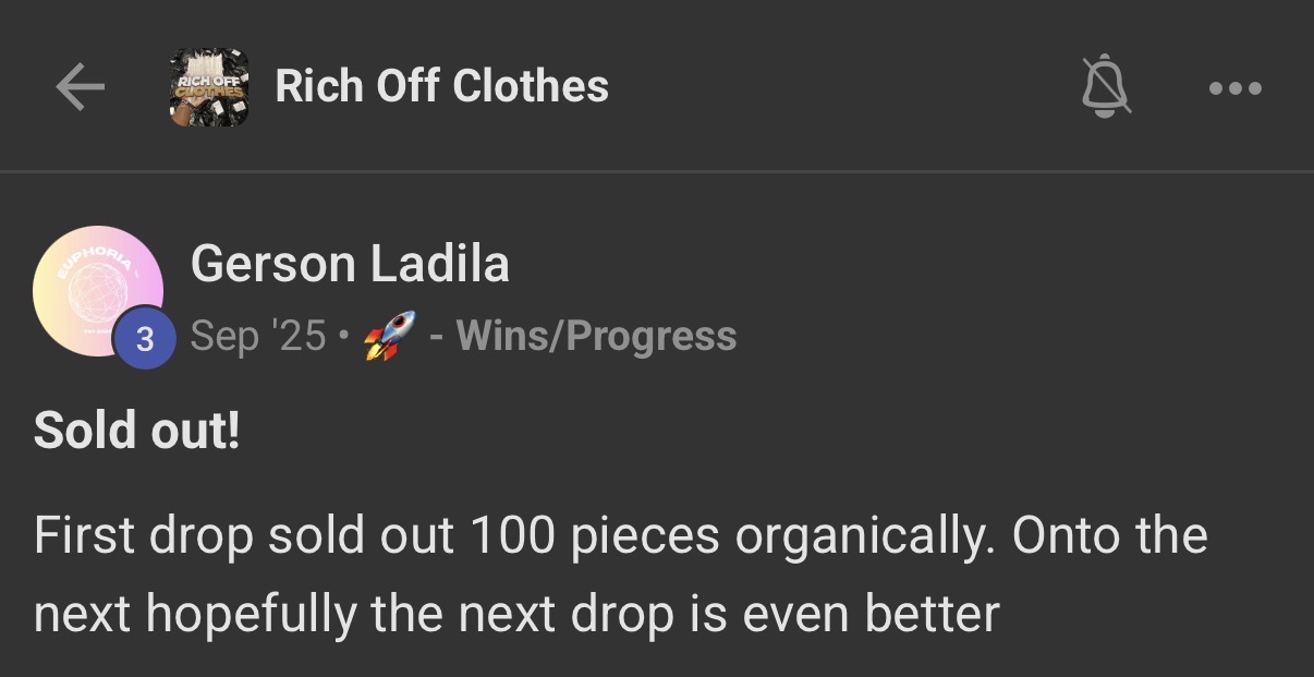 Student win: first drop sold out 100 pieces organically